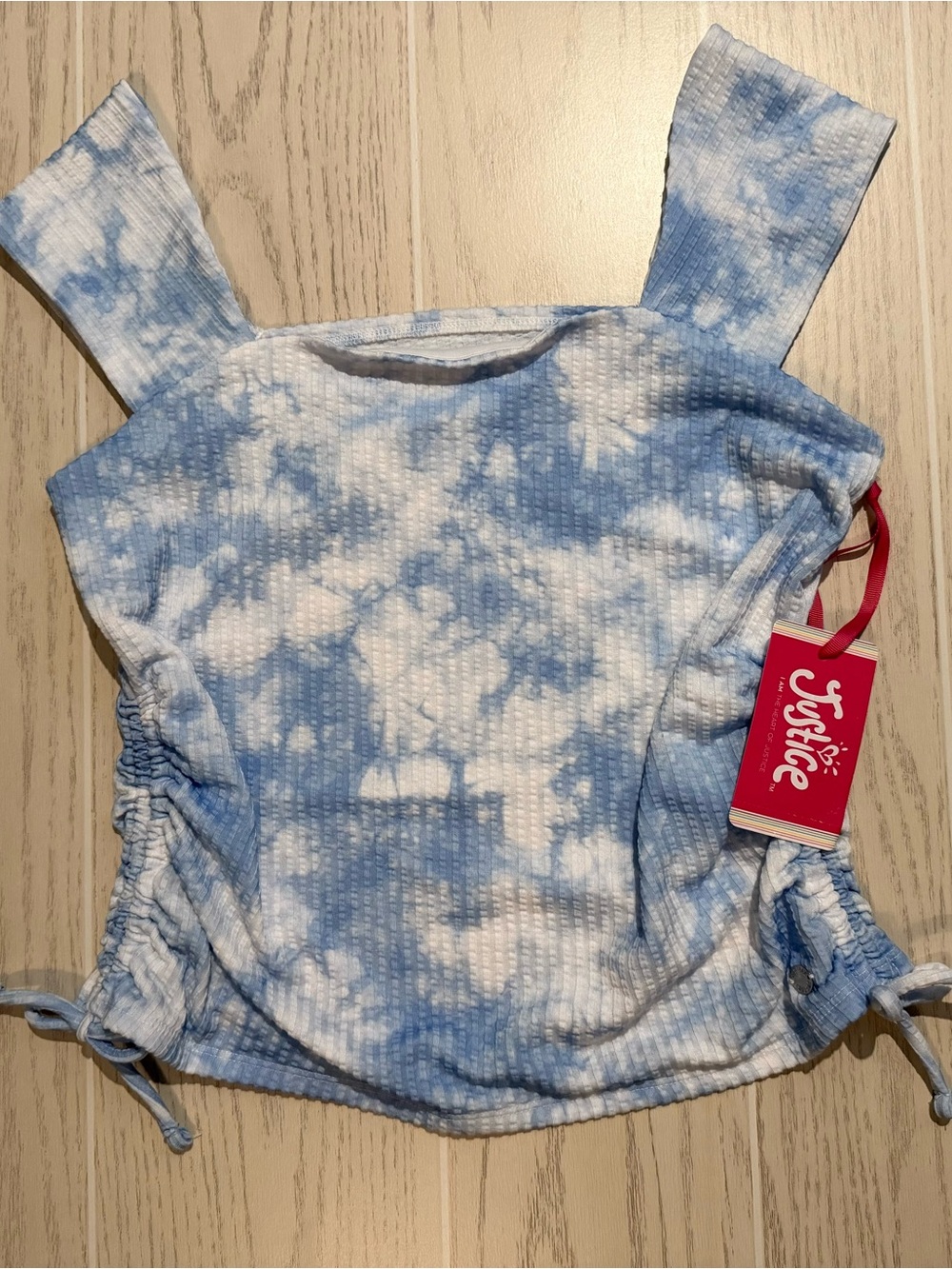 Justice‎ Girls XL 16/18 Blue White Tie Dye Ribbed Cinch Side Top NWT